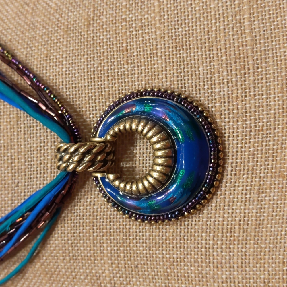 3 for $30 Chicos Fashion Jewelry Necklace Purple Blue Gold Multi-Strand Pendant - Picture 2 of 4